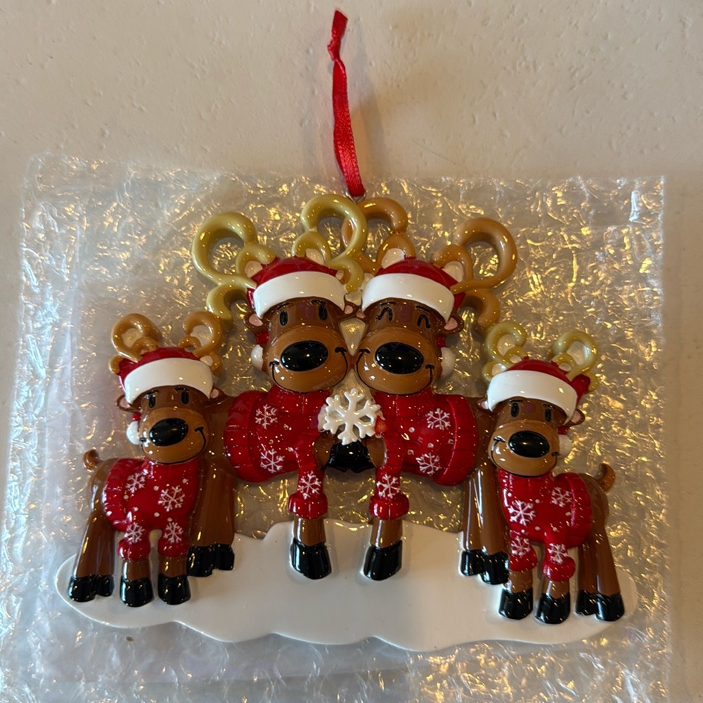 Polar X Personalized Reindeers Family of 4 in Christmas Sweaters  Ornament New